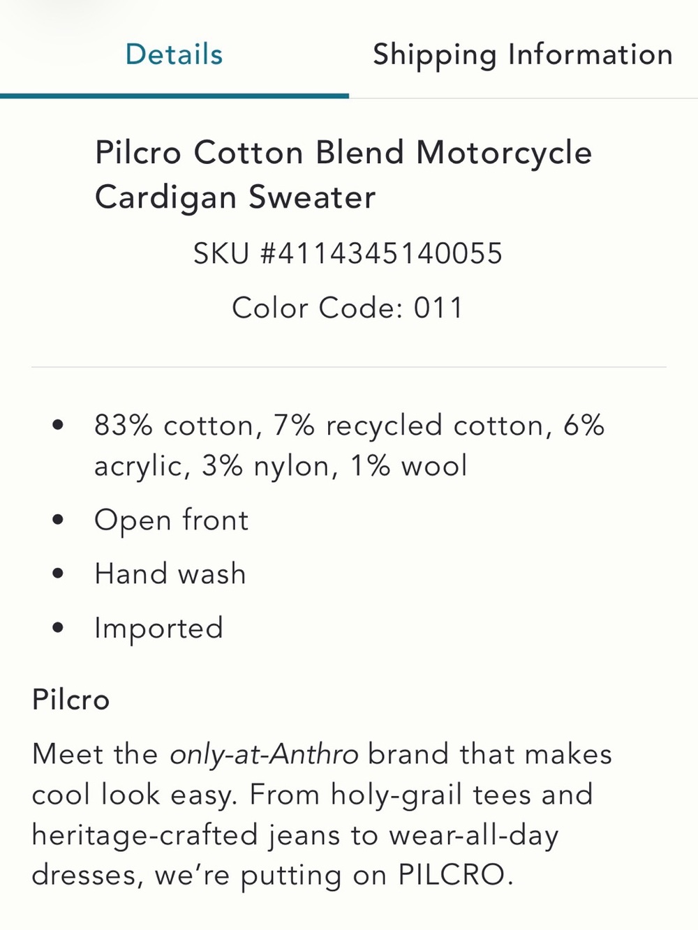 NWT Pilcro Cotton Blend Motorcycle Cardigan Sweater - M - Picture 6 of 9